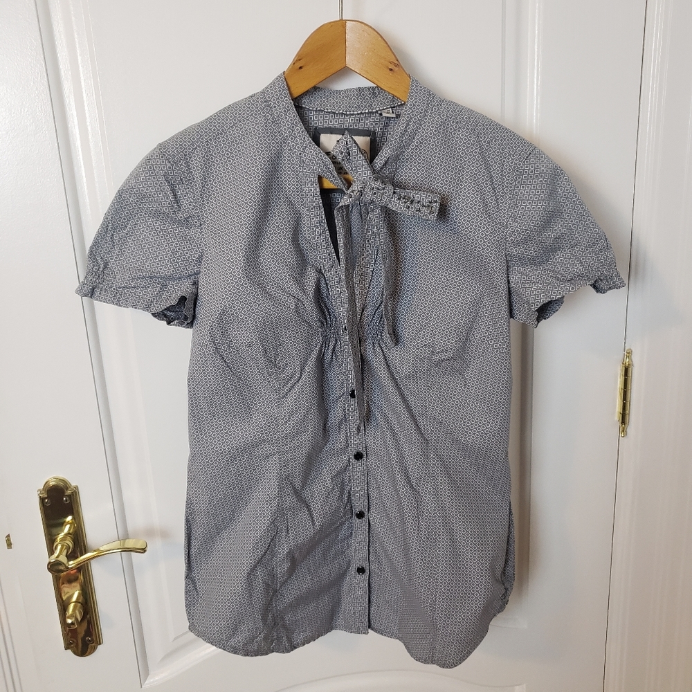 Esprit Button Up Blouse w Bow Tie & Cap Sleeves